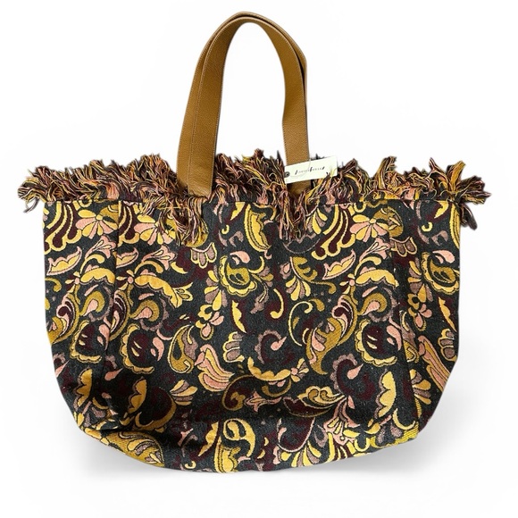 Anthropologie Canvas Swirl Tote, Fabric Bag, Fabric Purse, Fringe, Multi, NWT - Picture 2 of 5